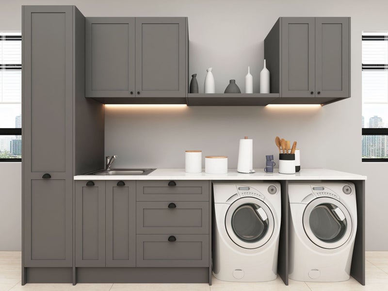 Complete Shaker style LAUNDRY cabinets and Engineered stone Benchtops (Slate E) Carousel 1