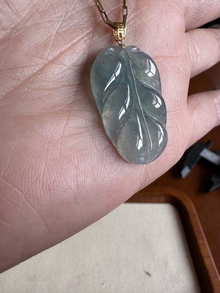100% untreated jadeite jade 18k solid gold(au750) light blue pendant Carousel 1