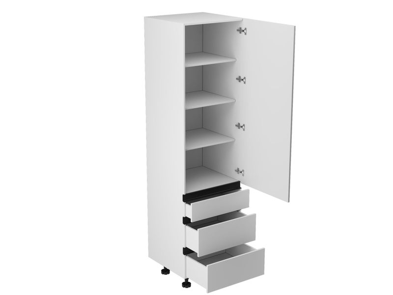 600mm Handle-less Pantry with 3 Drawers – Flat Pack Kitchen Cabinet Carousel 1