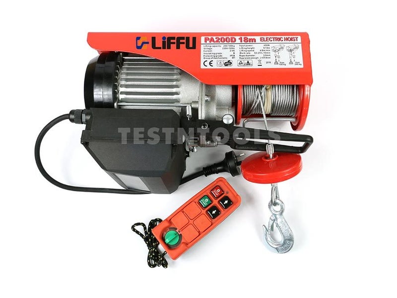 Liffu Electric Hoist 230V Wire Rope 18m 200Kg PA200 With Remote Control Carousel 1