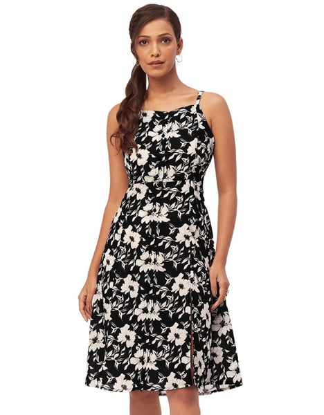 Moomaya Solid Buttoned Dress, Sleeveless Spaghetti Strap Dress With Side Carousel 1