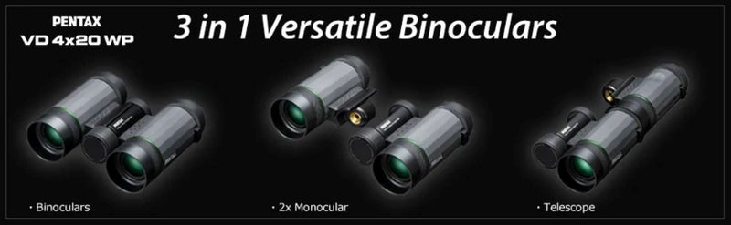 Pentax 3-in-1 VD 4x20 WP Waterproof Compact Binoculars Monoculars Telescope Carousel 9