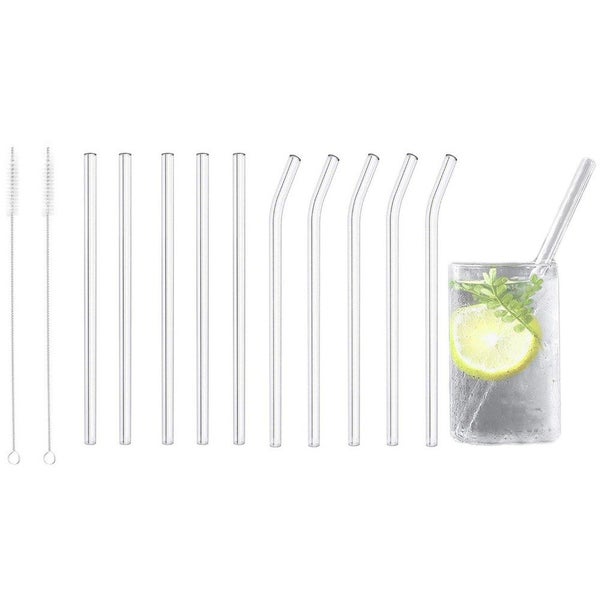Glass Drinking Straws Reusable Transparent Straight or Bent Straws Set with Clea Carousel 2