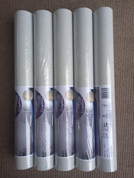 Wallpaper. Linen Weave Texture - Soft Grey. 4 roll bundle. Lot 004 Carousel 1