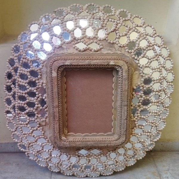 Peacock Mirror in White Wash Carousel 4