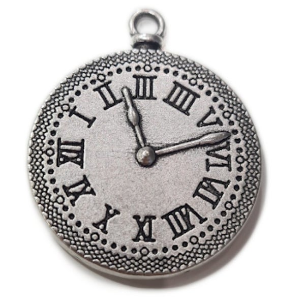 Silver Clock Cabochon With Roman Numerals Pendant Carousel 1