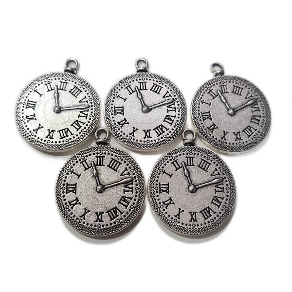 Silver Clock Cabochon With Roman Numerals Pendant Carousel 2