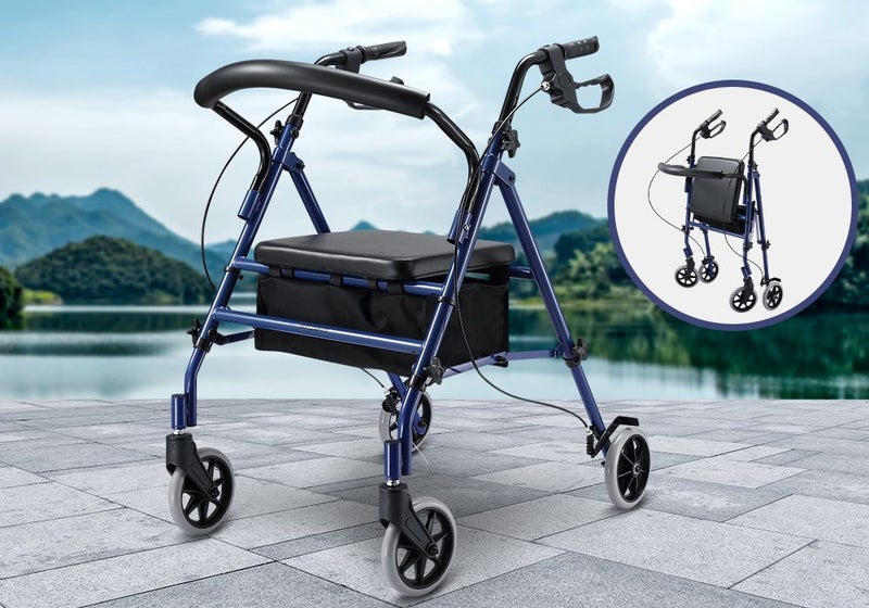 4 Wheel Rollator Walker Trolley Medical Rolling Walking Carousel 1