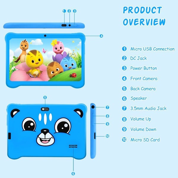 Veidoo 7” Android Tablet with protective case - Blue Carousel 8