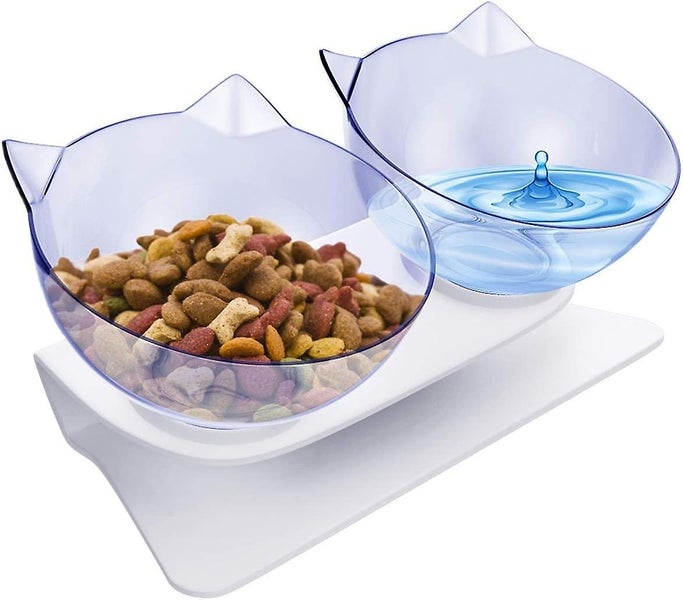 Ceramic Cat Bowl With Wood Stand No Spill Pet Food Water Feeder Cats Small Dogs Carousel 1