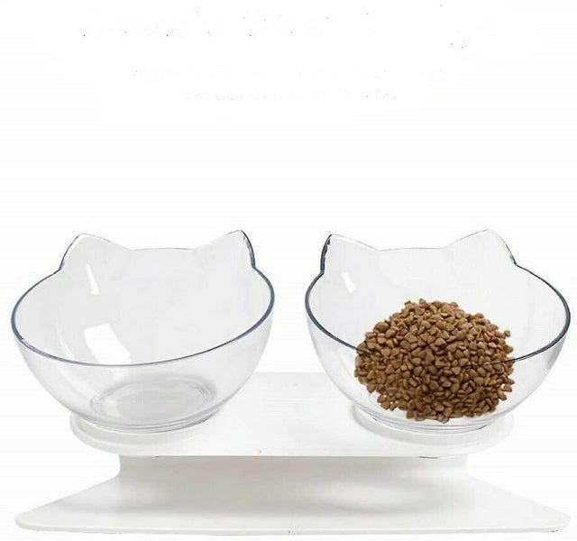 Ceramic Cat Bowl With Wood Stand No Spill Pet Food Water Feeder Cats Small Dogs Carousel 2