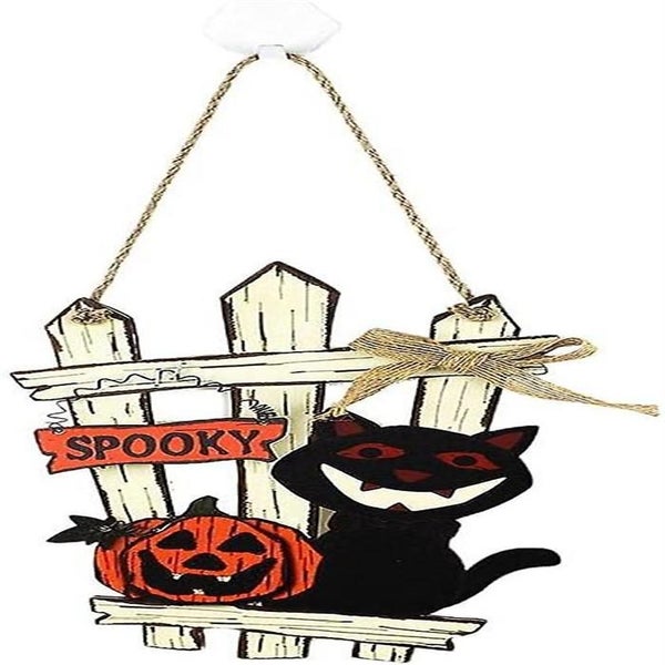 Happy Halloween Hanging Sign, Halloween Welcome Sign Pumpkin Wreath Door Hanging Carousel 1