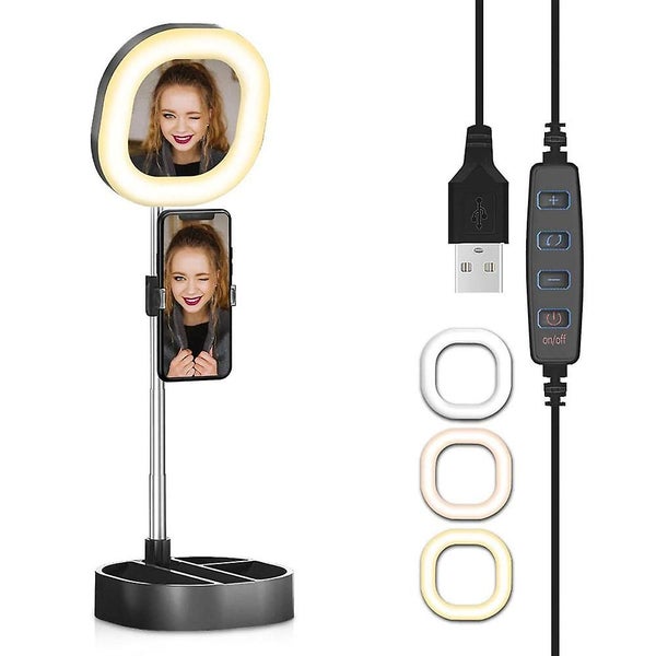 Led Ring Light Foldable Fill Light With Mirror Mobile Phone Holder, 3 Color Mode Carousel 1