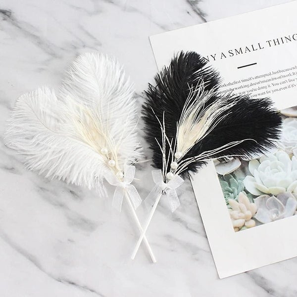 2 Pcs Feather Cake Topper Picks Cupcake Toppers Pearl Peacock Feather Birthday C Carousel 1
