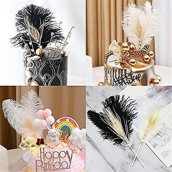 2 Pcs Feather Cake Topper Picks Cupcake Toppers Pearl Peacock Feather Birthday C Carousel 2