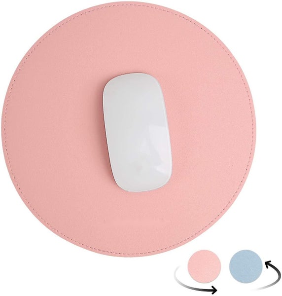 Mouse Pad, Double-sided Mouse Pads Small Round Pu Leather Mouse Mat With Stitche Carousel 1