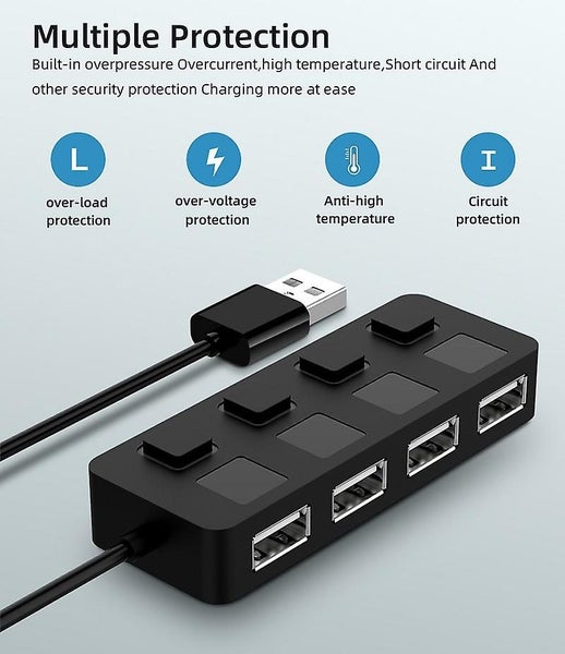 4-port Usb 2.0 Data Hub With Individual Led Lit Power Switches [charging Not Sup Carousel 2