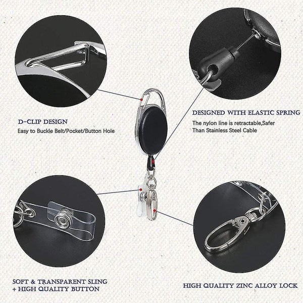 Retractable Key Holder Length With Reinforced Spring And Heavy Duty Cord, For Id Carousel 4