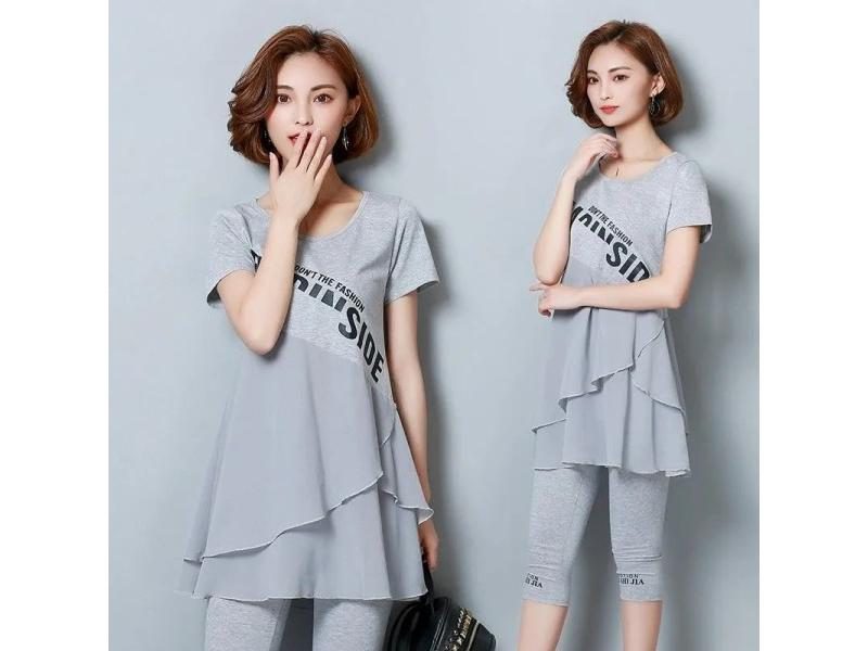 Cotton All Match Suit Short Sleeved Top Thin Cropped Pants Two Piece Female For Carousel 2