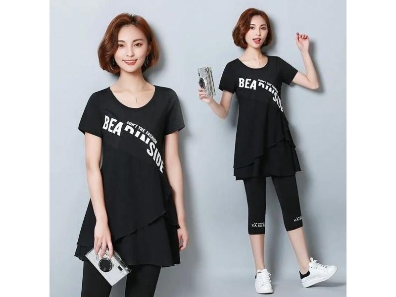 Cotton All Match Suit Short Sleeved Top Thin Cropped Pants Two Piece Female For Carousel 1
