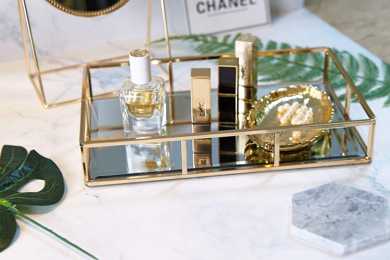Tray Mirror, Gold Mirror Tray Perfume Tray Mirror Vanity Tray Dresser Tray Ornat Carousel 2