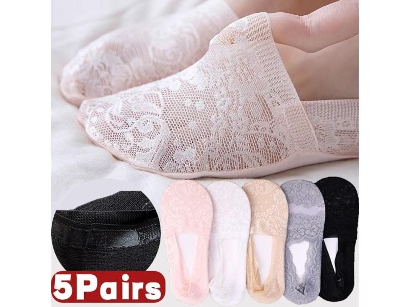 5Pairs Lace Flower Short Socks Women Summer Silicone Non-slip Ankle Socks Carousel 1