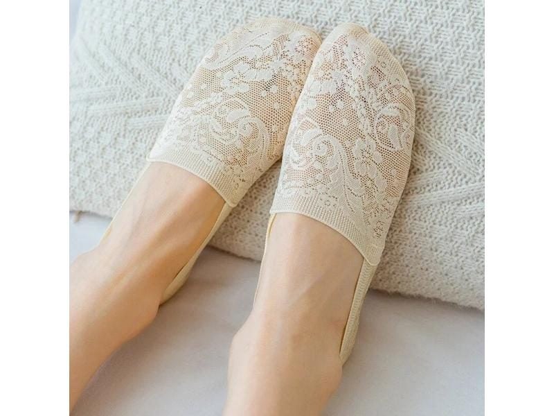 5Pairs Lace Flower Short Socks Women Summer Silicone Non-slip Ankle Socks Carousel 2