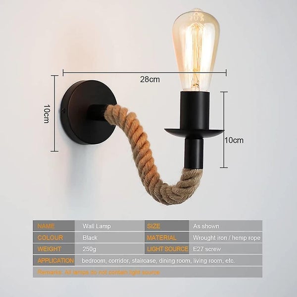 Vintage Hemp Rope Wall Sconce Industrial Wall Sconce Ideal For Loft Hallway Bedr Carousel 2