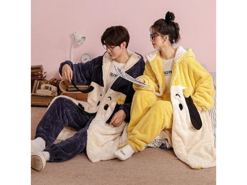 Autumn And Winter Couple Pajamas Men's Pajamas Flannel Long Thick Flannel Carousel 1