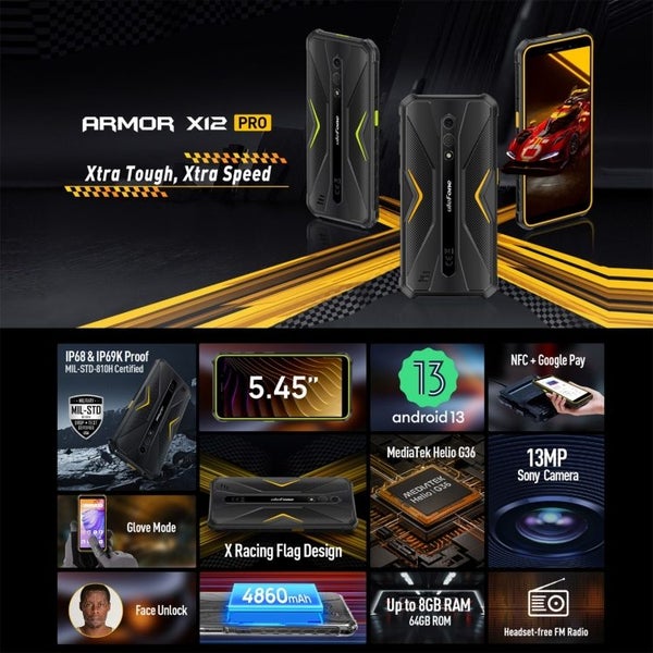 Ulefone Armor X12 Pro 4GB+64GB IP68/IP69K Rugged Phone 5.45" Android 13 4G62863233106177114