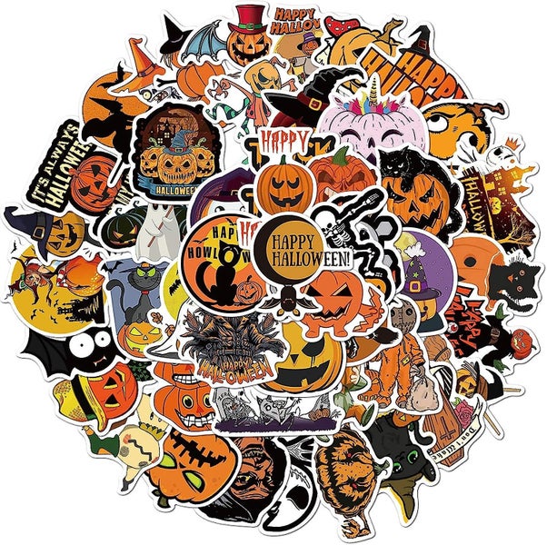 Vinyl Waterproof Stickers, 50 Pcs Halloween Sticker Pack For Laptop, Skateboard, Carousel 1
