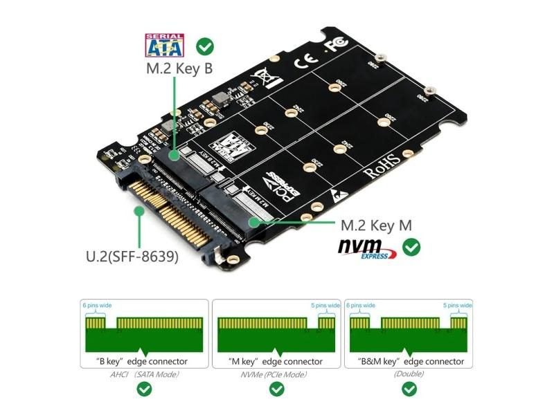 M.2 SSD To U.2 Adapter 2in1 M.2 NVMe And SATA-Bus NGFF SSD To PCI-e U.2 Carousel 1