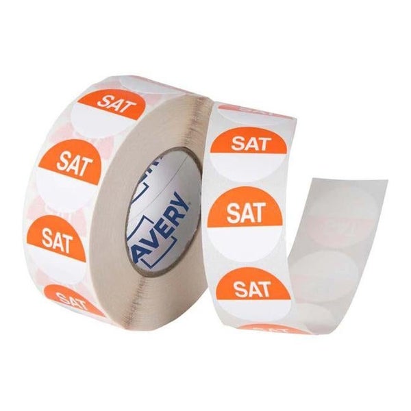 Avery Labels Saturday Round Day 24mm Orange White 1000 Roll Carousel 1