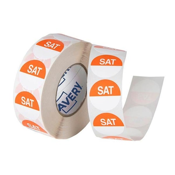 Avery Labels Saturday Round Day 24mm Orange White 1000 Roll Carousel 2
