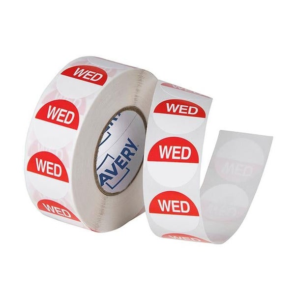 Avery Labels Wednesday Round Day 24mm Red White 1000 Roll Carousel 2