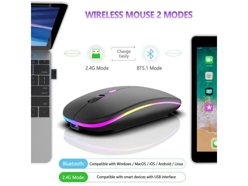Wireless Mouse Bluetooth/2.4GHz Rechargeable RGB Silent Click For PC Etc. Carousel 1