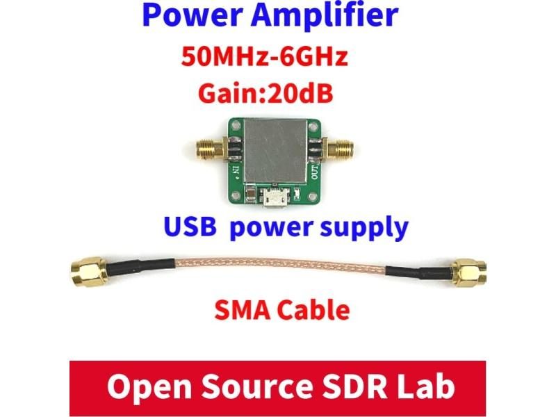 50M-6GHz Low Noise RF Amplifier Ultra Wideband Gain 20dB MicroUSB Power Supply Carousel 1
