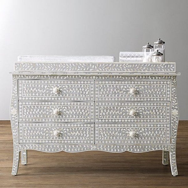 Bone Inlay Provincial 6 Drawer Dresser in Grey Carousel 2