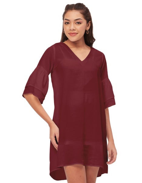 Moomaya Shift Dresses For Women, Tiered Bell Sleeves, V-Neck Short Solid Color Carousel 1