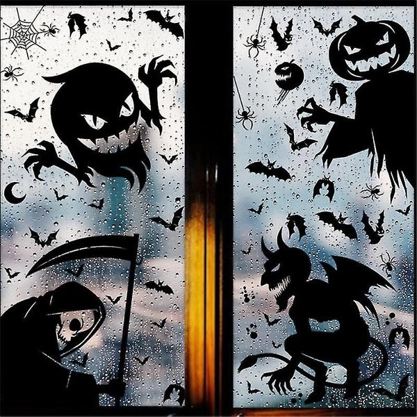 Halloween Decorations - Window Clings Decor, Extra Large Witch Black Cat Pumpkin Carousel 1