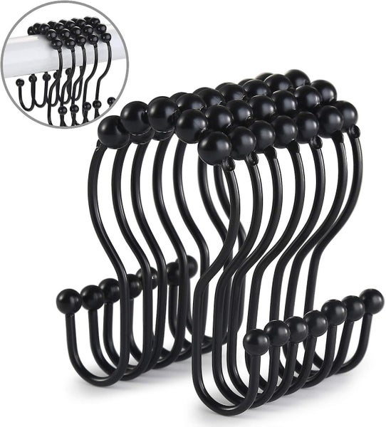 Shower Curtain Hooks, 12 Pcs Shower Curtain Rings, Stainless Steel Roller Rust-r Carousel 1