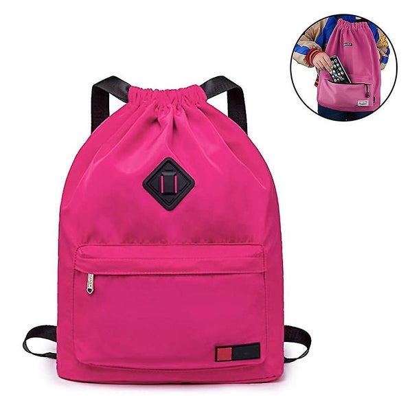 Water-Resistant Drawstring Backpack with Shoe Pocket - Nylon Gym Bag for Sports, Carousel 1