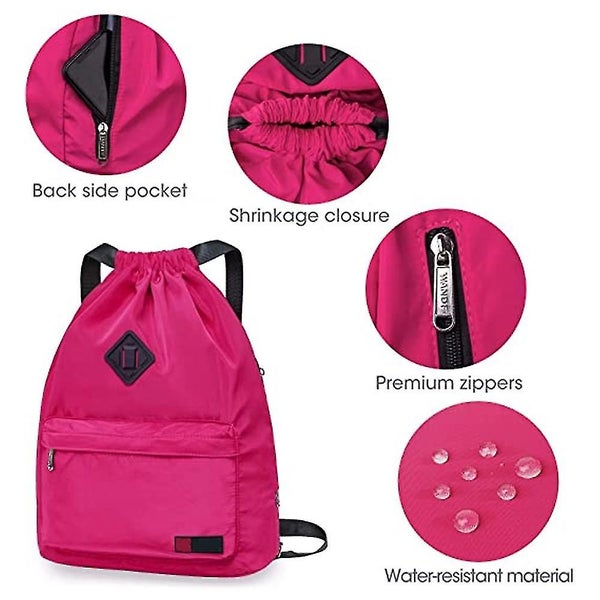 Water-Resistant Drawstring Backpack with Shoe Pocket - Nylon Gym Bag for Sports, Carousel 5