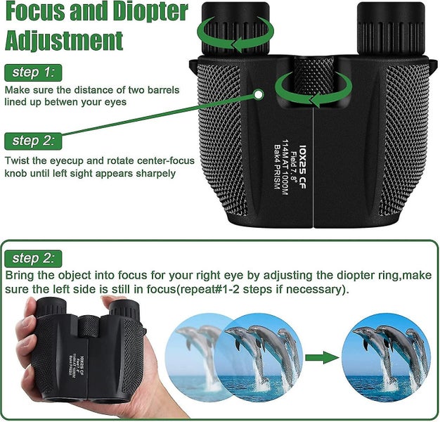 Binoculars, Powerful Adult Binoculars - 10x25 HD Binoculars with Bak4 Prism and Carousel 5