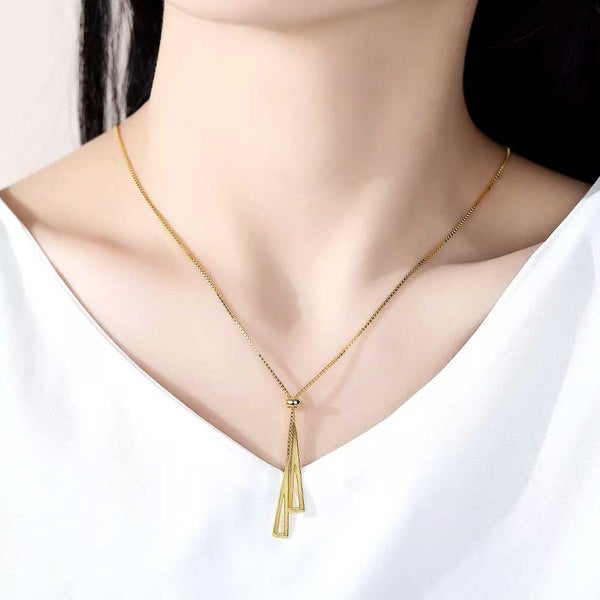 Gold lariat style modern necklace "Milan" Carousel 2