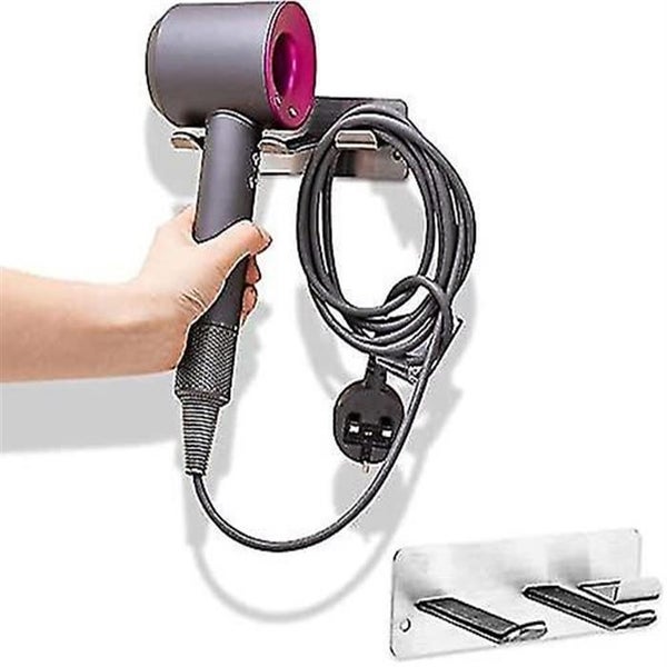 Stainless Steel Hair Dryer Holder - Waterproof Adhesive Wall Mount Rack Carousel 2