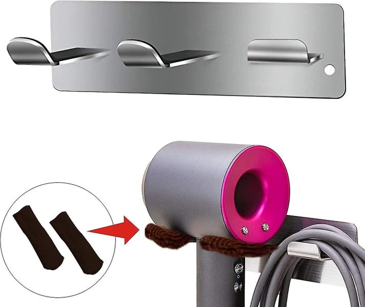 Stainless Steel Hair Dryer Holder - Waterproof Adhesive Wall Mount Rack Carousel 1