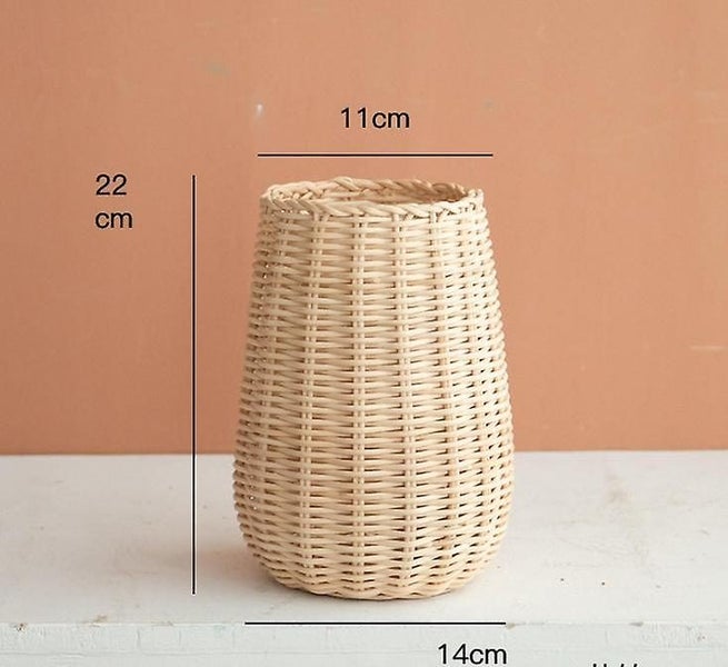 Handwoven Rattan Flower Vase, Small Wicker Tabletop Vase For Living Room Decorat Carousel 2