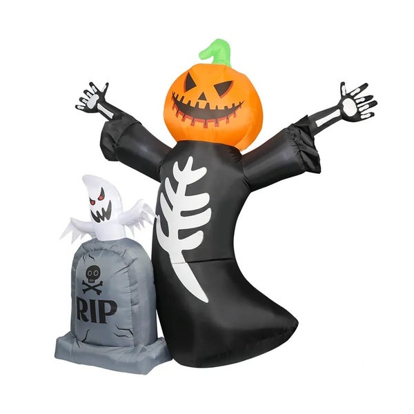8FT Halloween Inflatable Pumpkin LED Light Skeleton Tombstone Festival 2.4m Carousel 7