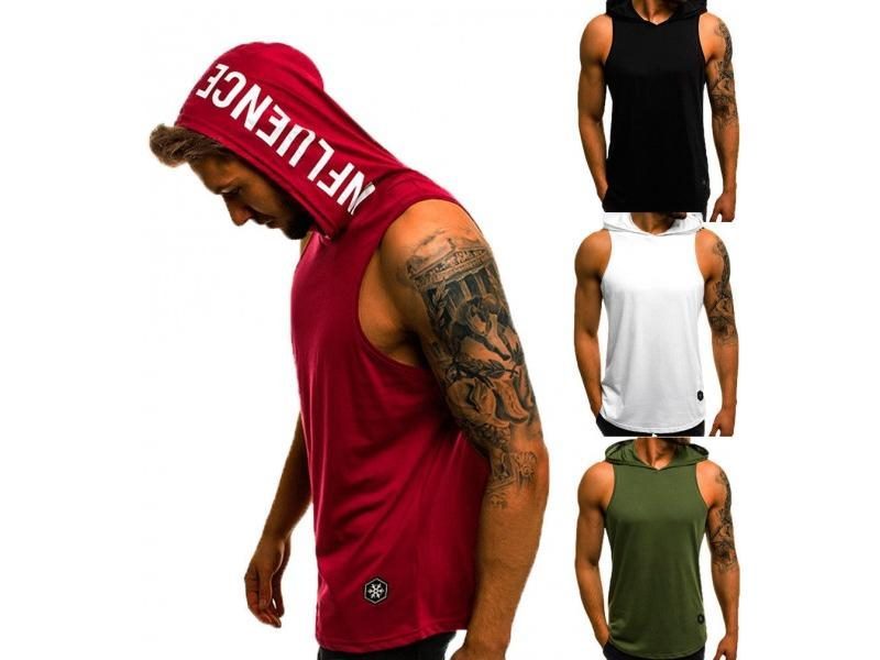 Men Hoodies Tank Top Sleeveless Muscle Gym Sport Slim Vest Bodybuilding Hooded Carousel 1
